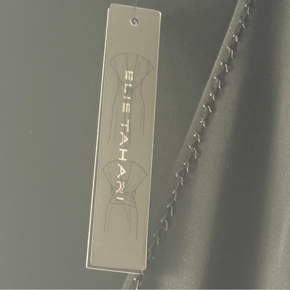 NWT Elie Tahari Black Matte Jersey Wrap Sash Midi Dress Cap Sleeve V Neck M $428 - Picture 3 of 4